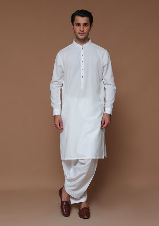 Cotton Silk Cloud Dancer Slim Fit Plain Kurta Shalwar