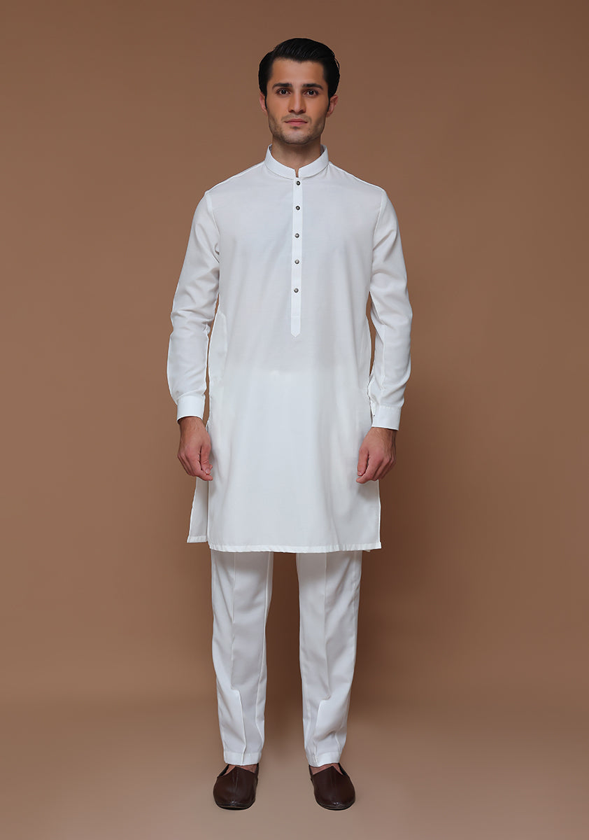 Cotton Silk Cloud Dancer Slim Fit Plain Kurta Pajama