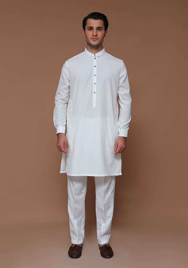 Cotton Silk Cloud Dancer Slim Fit Plain Kurta Pajama