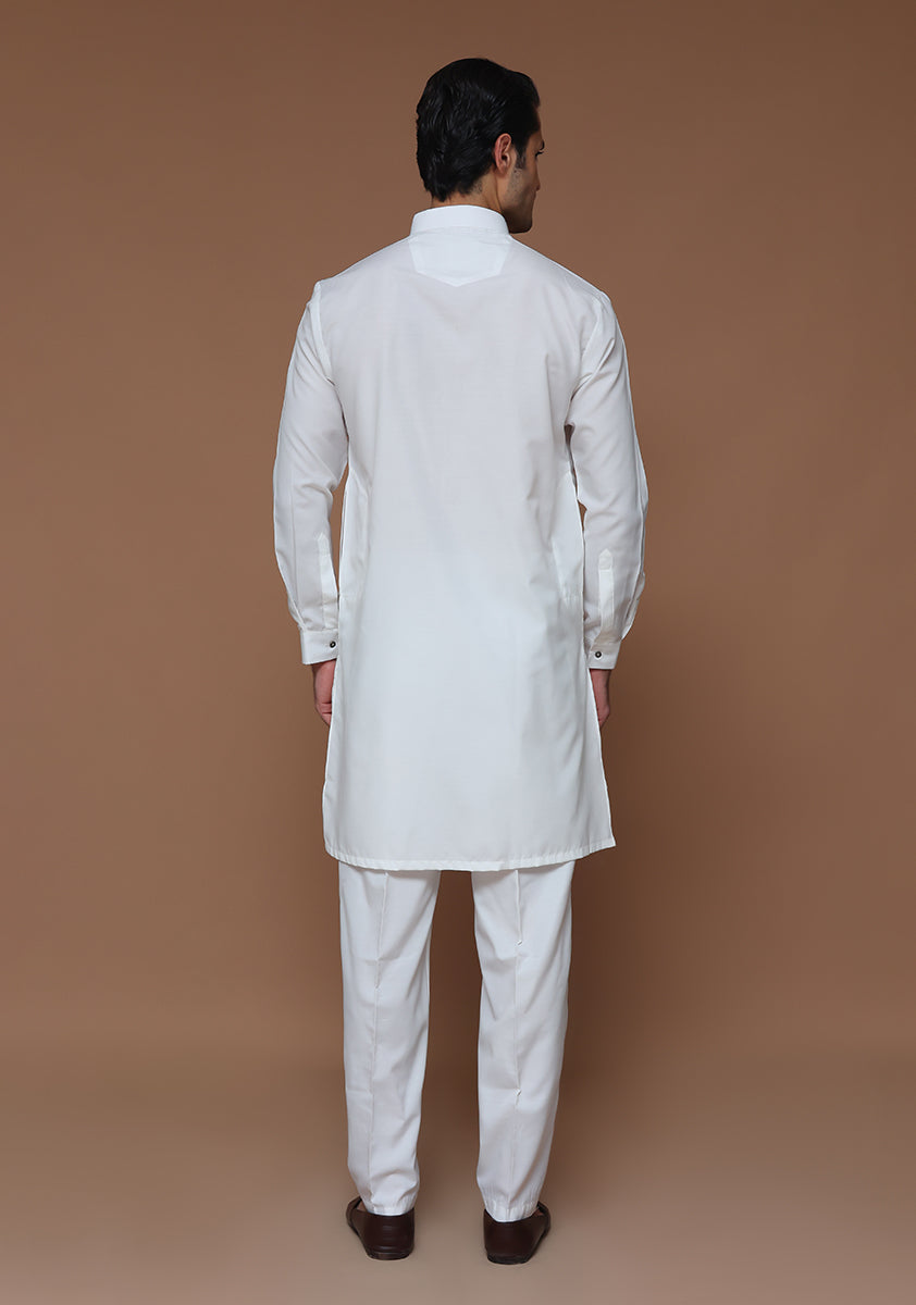 Cotton Silk Cloud Dancer Slim Fit Plain Kurta Pajama