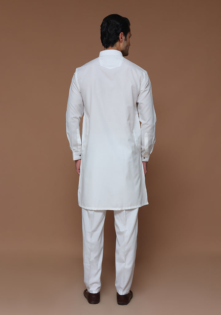 Cotton Silk Cloud Dancer Slim Fit Plain Kurta Pajama
