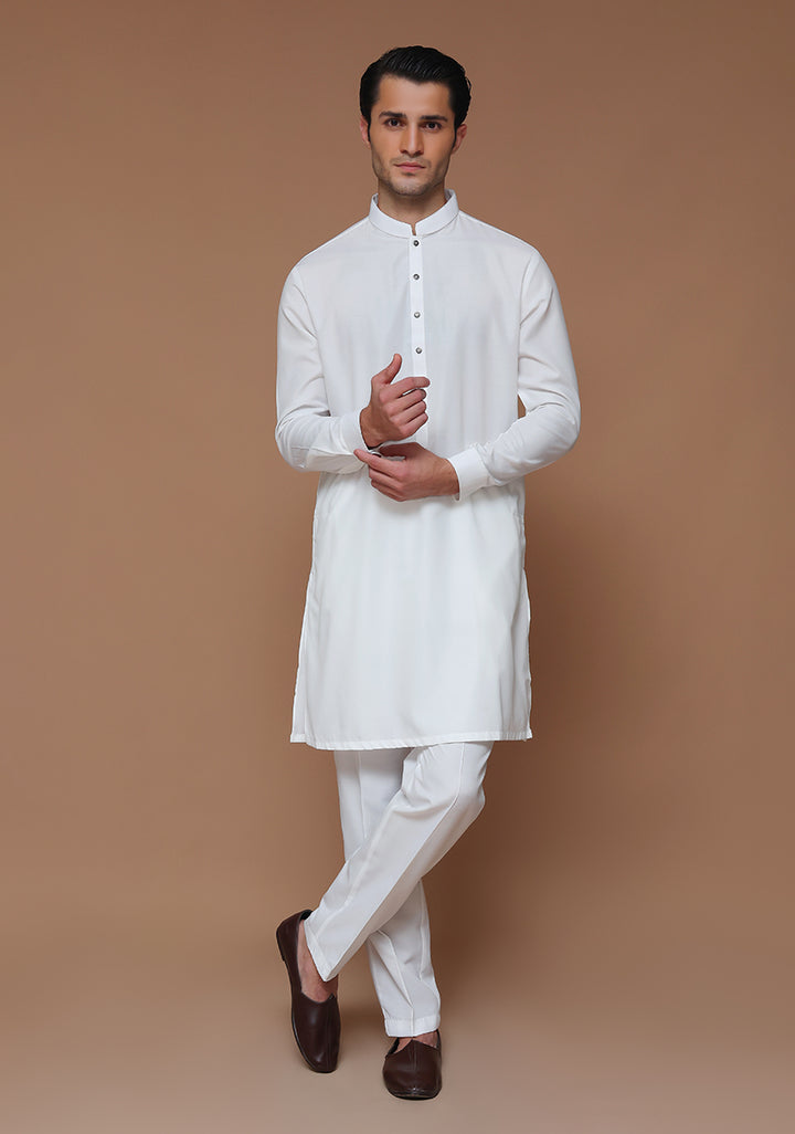 Cotton Silk Cloud Dancer Slim Fit Plain Kurta Pajama