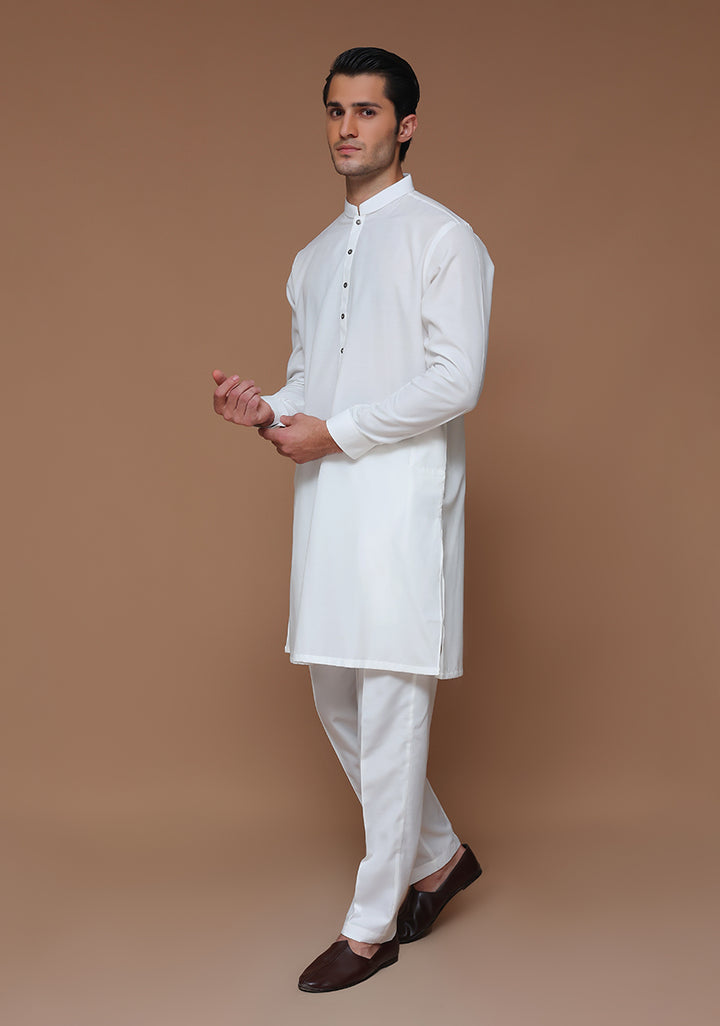 Cotton Silk Cloud Dancer Slim Fit Plain Kurta Pajama