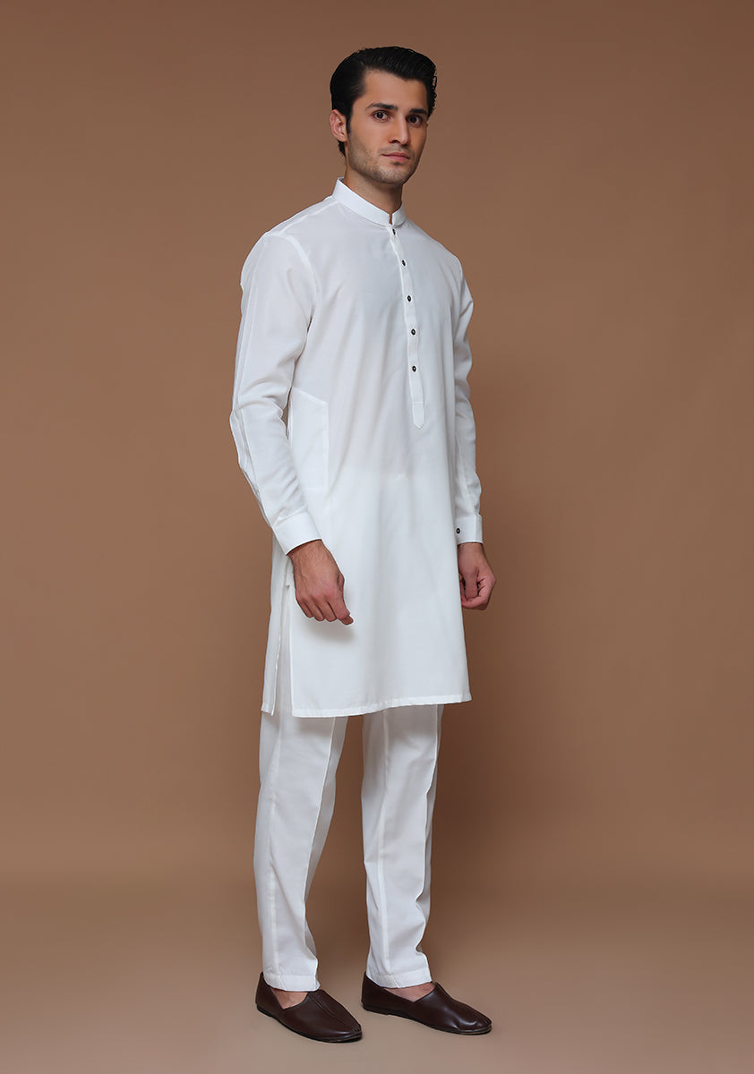 Cotton Silk Cloud Dancer Slim Fit Plain Kurta Pajama