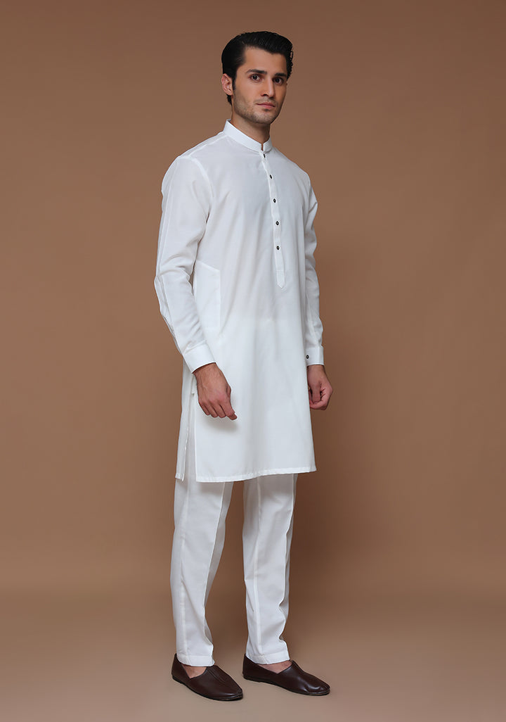 Cotton Silk Cloud Dancer Slim Fit Plain Kurta Pajama