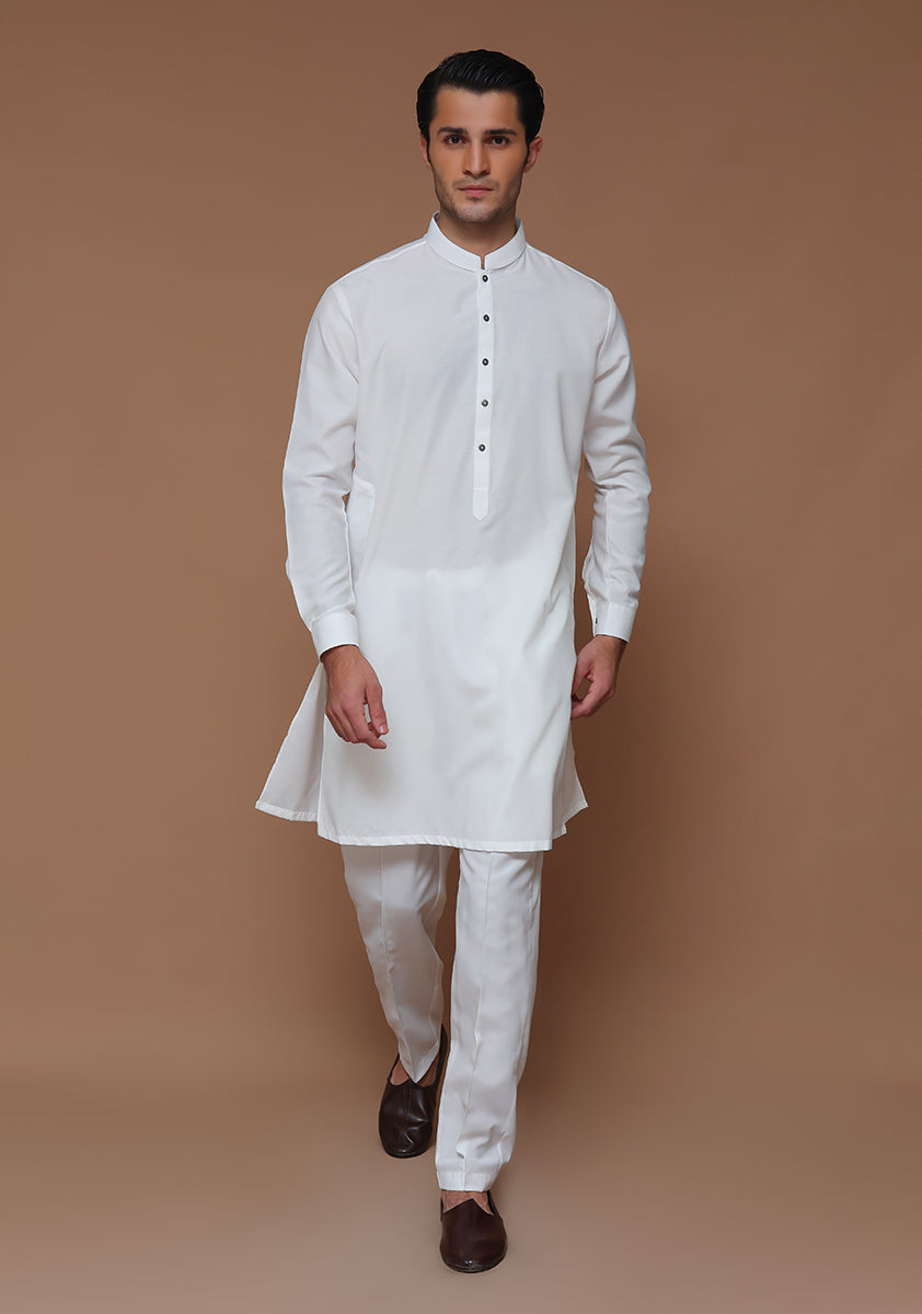 Cotton Silk Cloud Dancer Slim Fit Plain Kurta Pajama