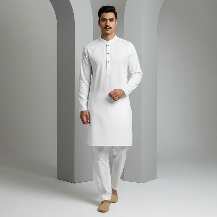 Basic Cotton Silk White Slightly Defected Modern Fit Suit