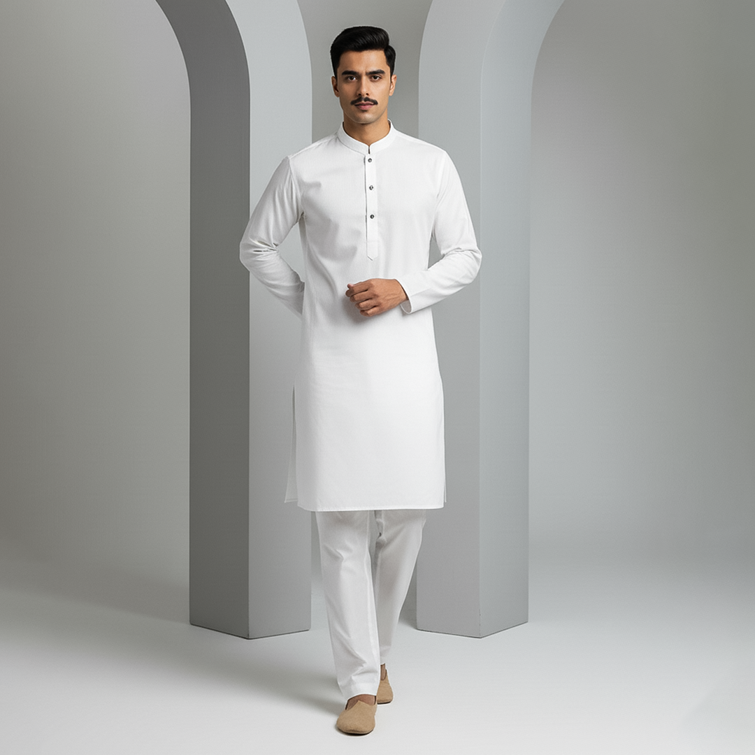 Basic Cotton Silk White Slightly Defected Modern Fit Suit