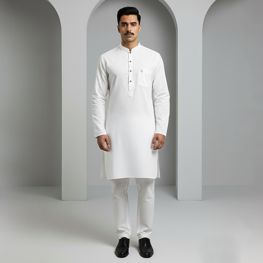Basic Cotton Silk White Slightly Defected Slim Fit Suit