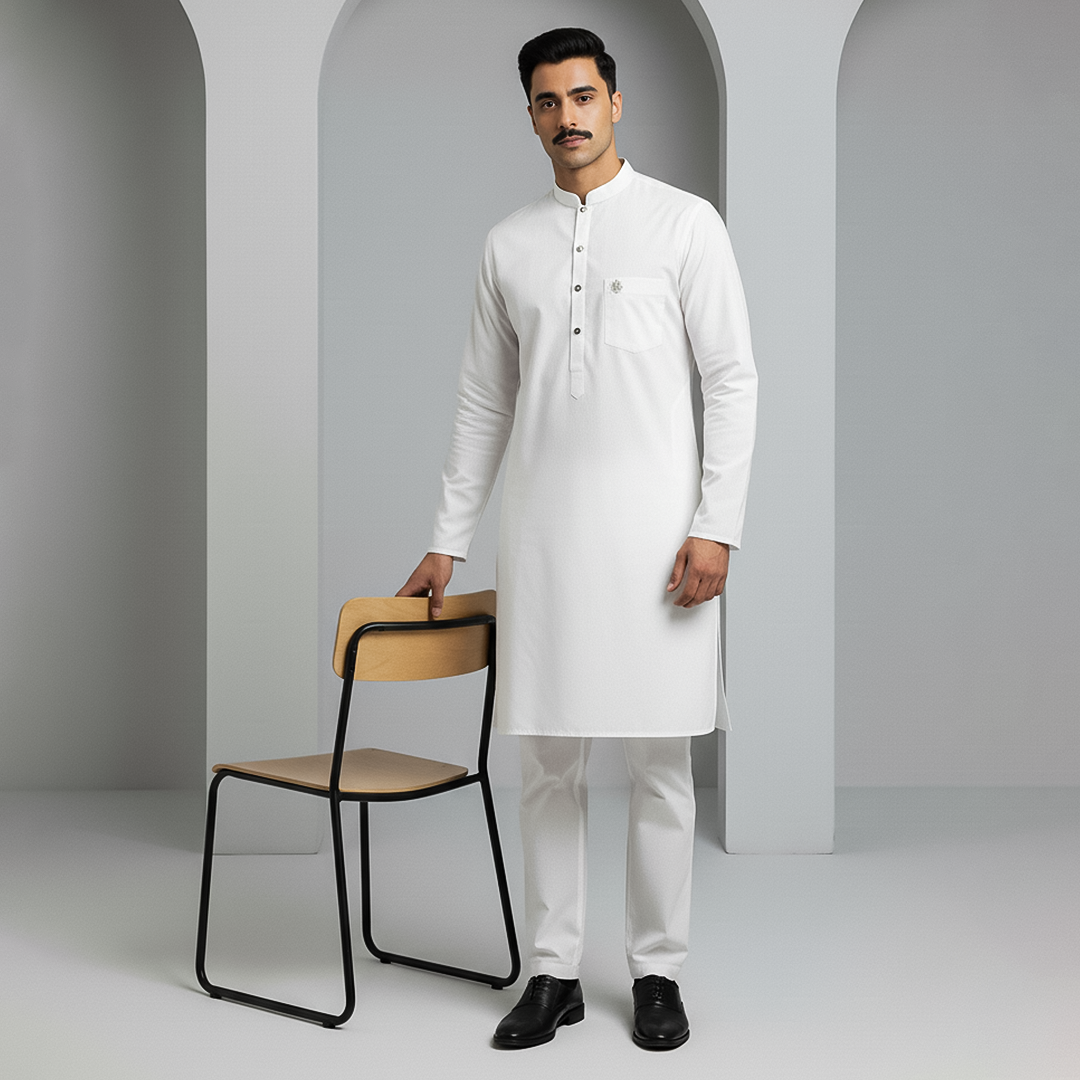 Basic Cotton Silk White Slightly Defected Slim Fit Suit