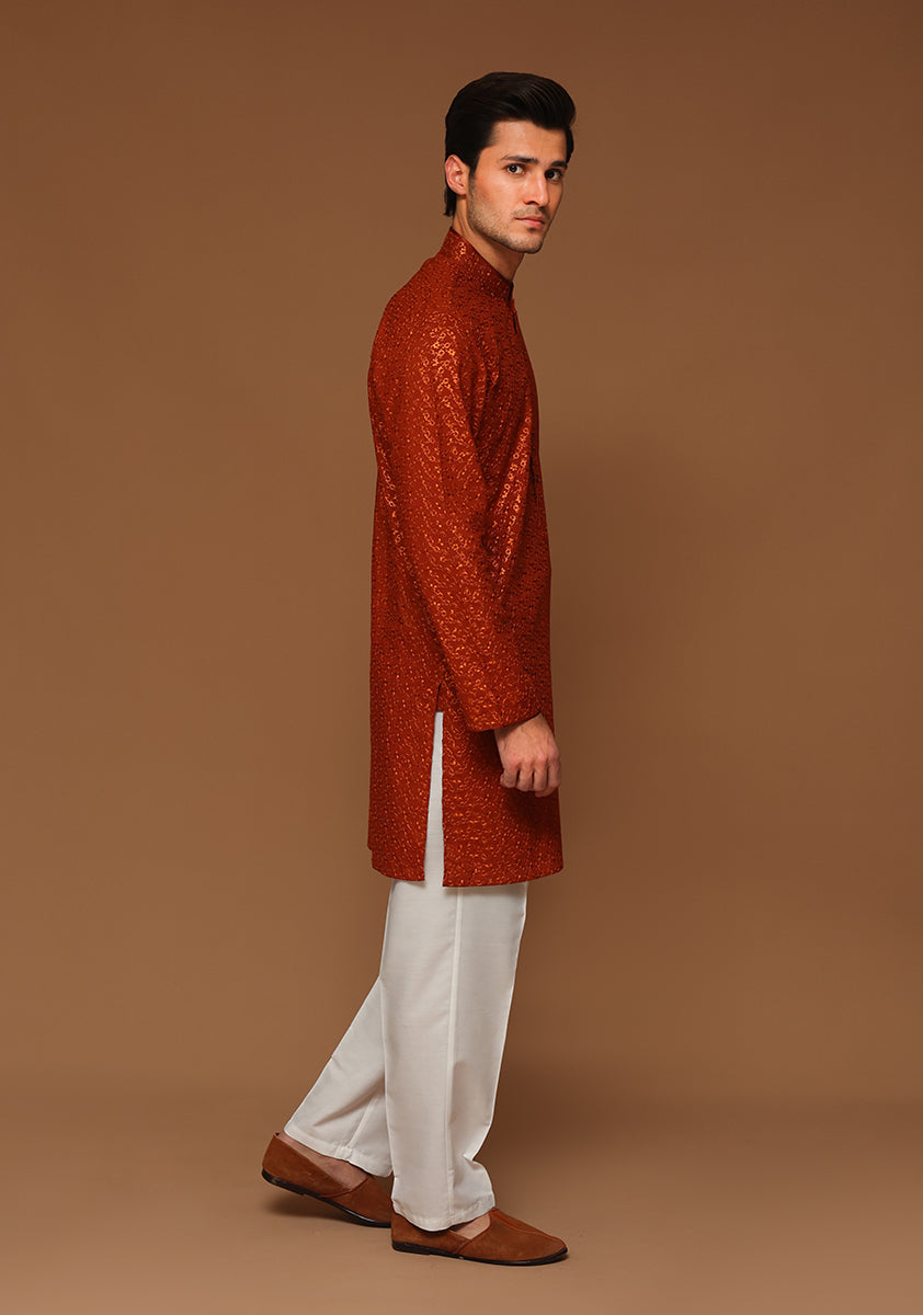 Cotton Umber Slightly Defected Slim Fit Kurta