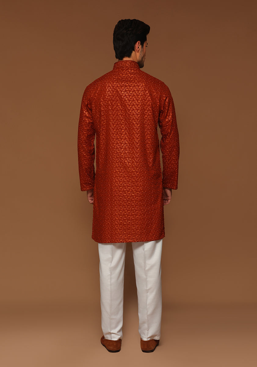 Cotton Umber Slightly Defected Slim Fit Kurta