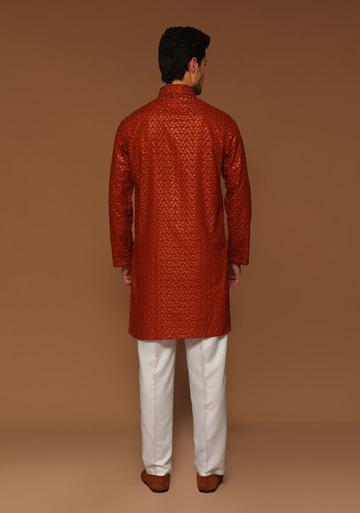 Cotton Umber Slightly Defected Slim Fit Kurta