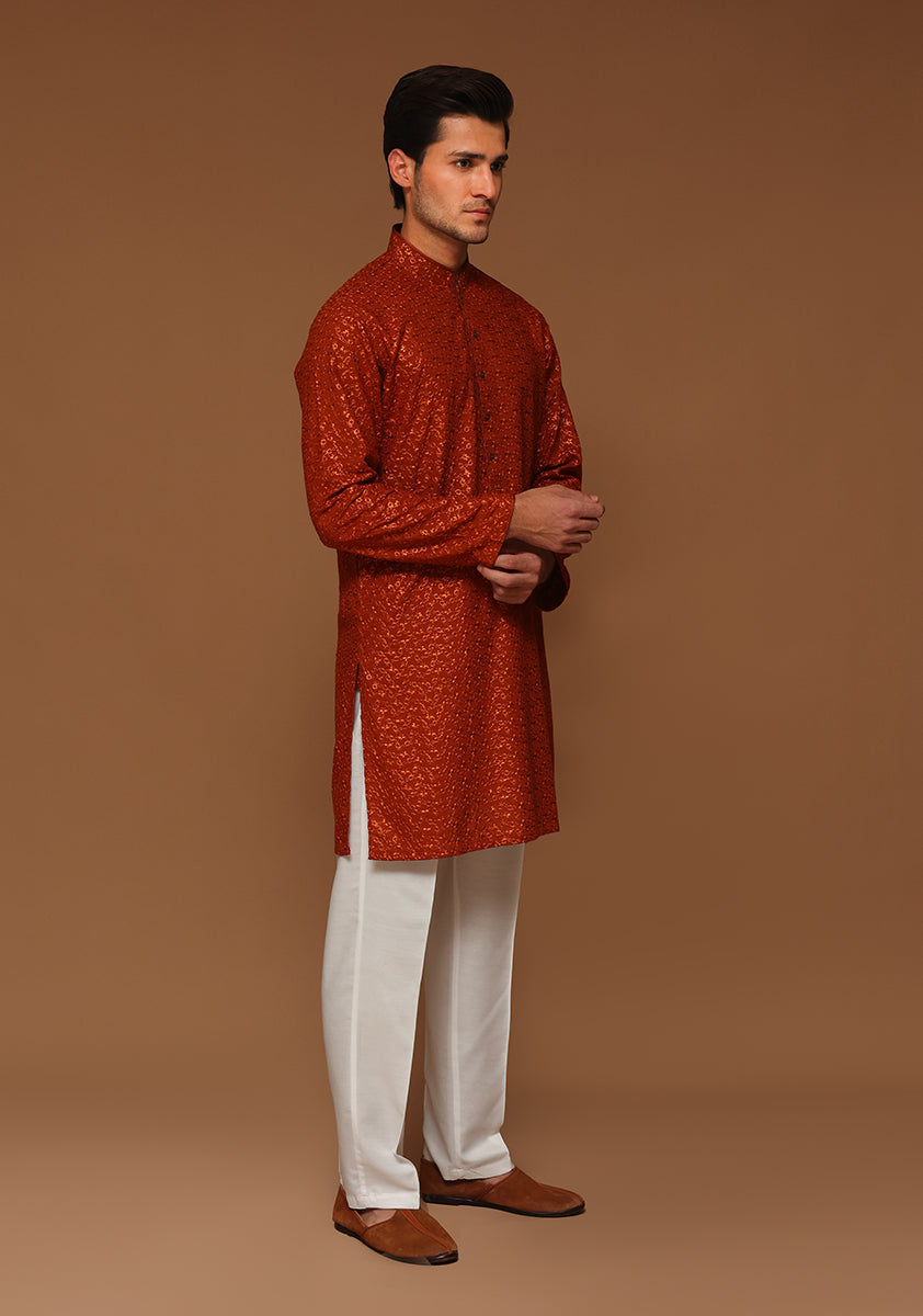 Cotton Umber Slightly Defected Slim Fit Kurta