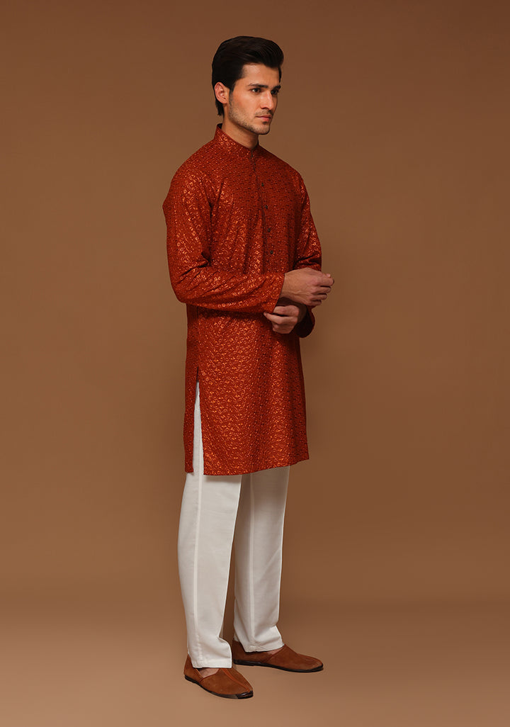 Cotton Umber Slightly Defected Slim Fit Kurta