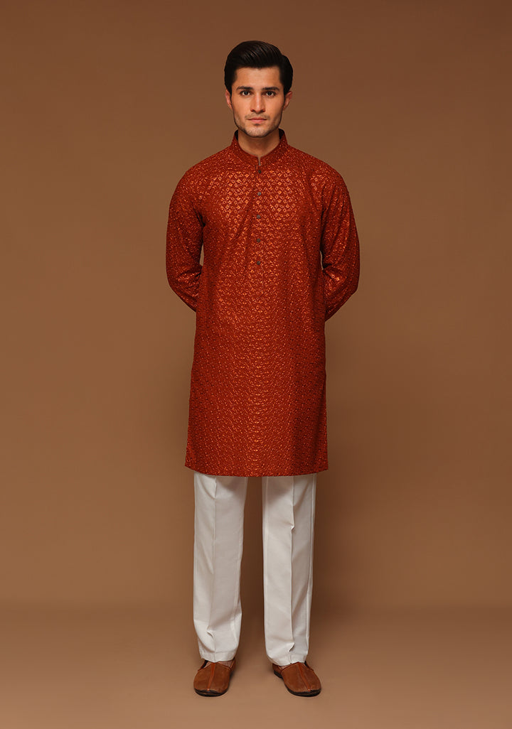 Cotton Umber Slightly Defected Slim Fit Kurta