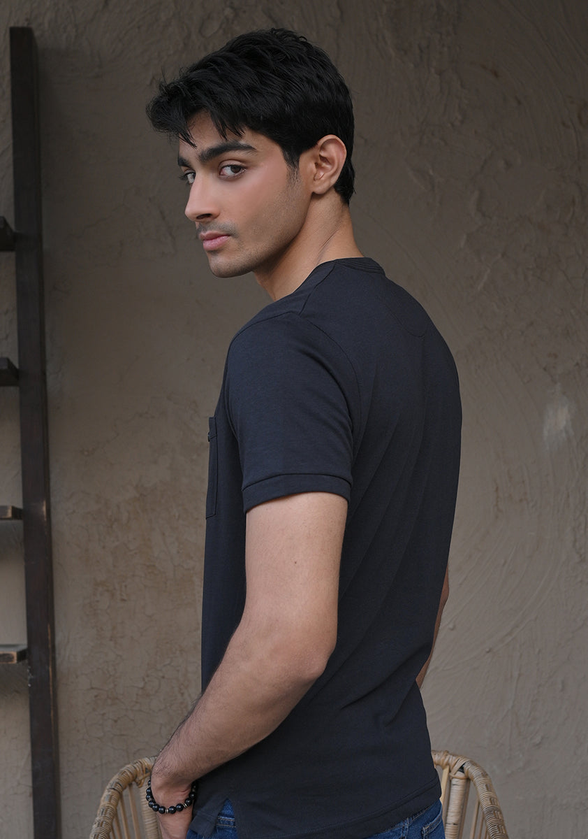 Henley Pocket Black T-Shirt