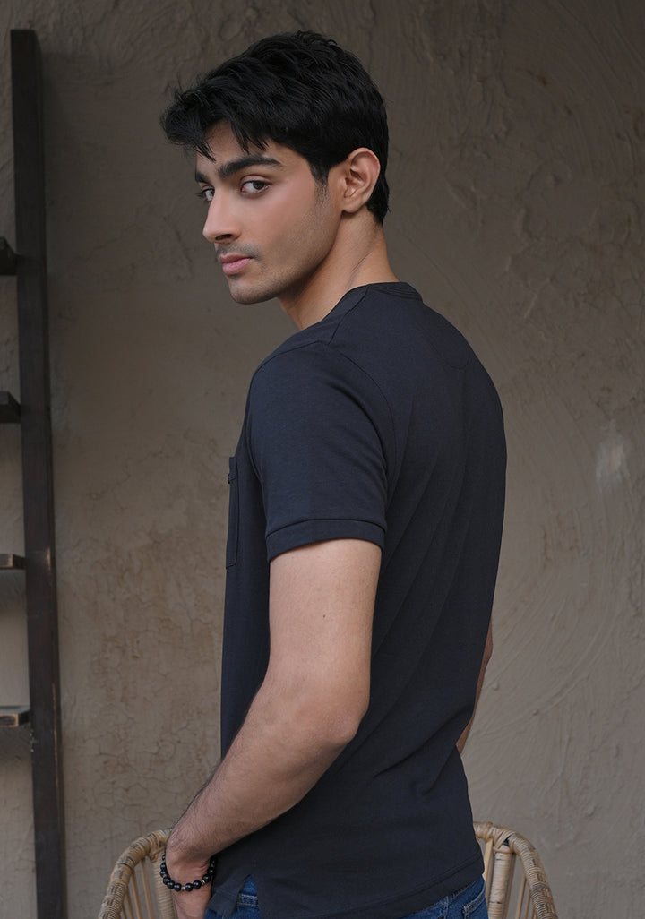 Henley Pocket Black T-Shirt