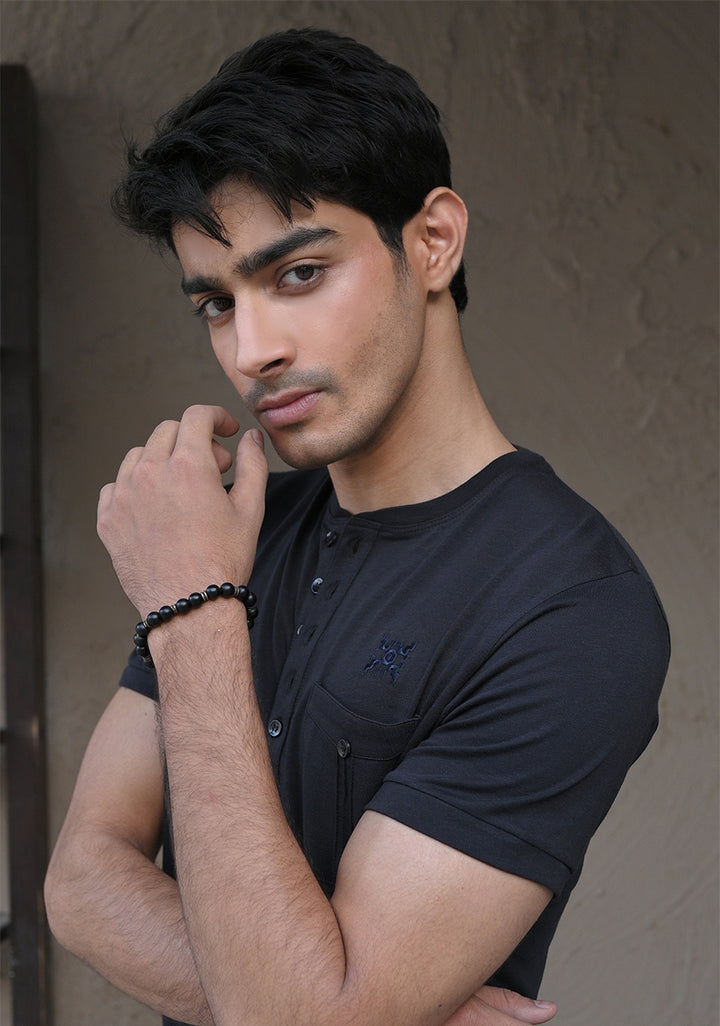 Henley Pocket Black T-Shirt