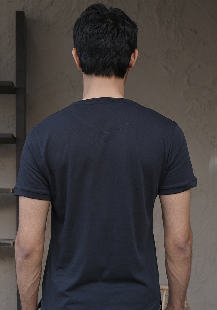 Henley Pocket Black T-Shirt