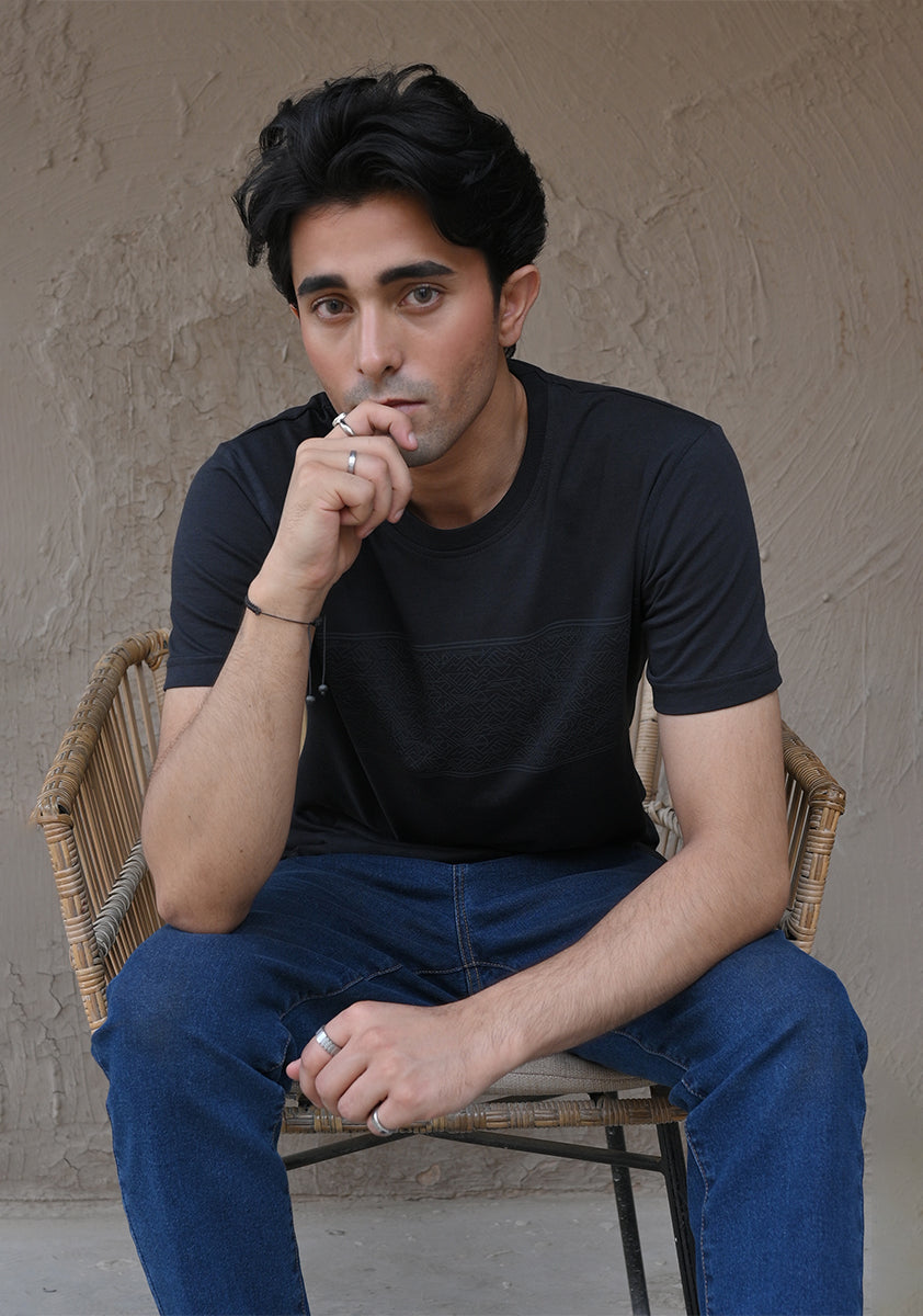 Jersey Round Neck Black T-Shirt