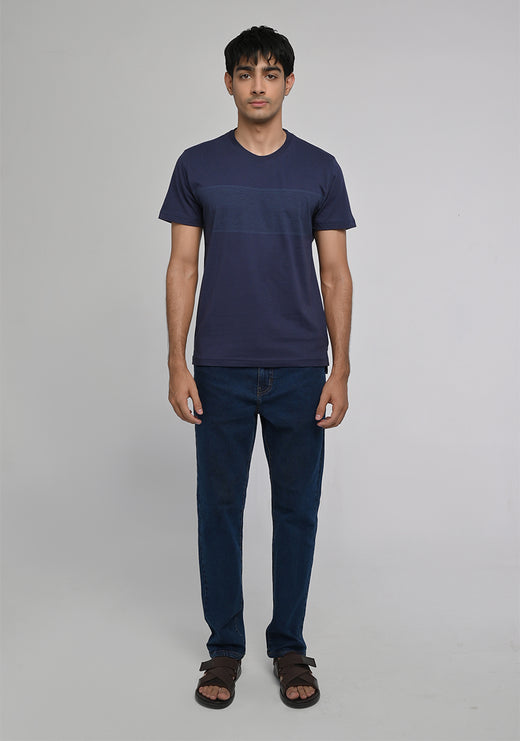Men's Blue Jersey Round Neck T-Shirt