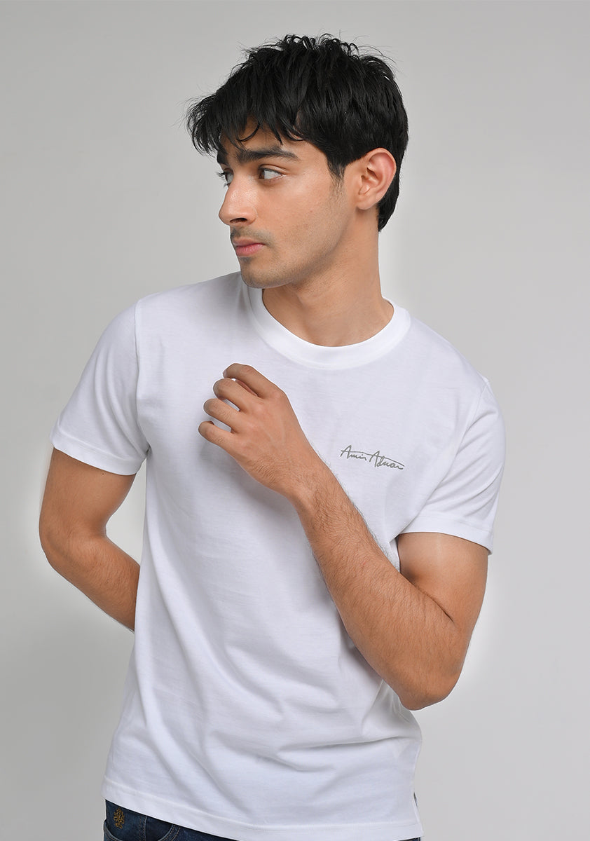 Jersey Round Neck White T-Shirt