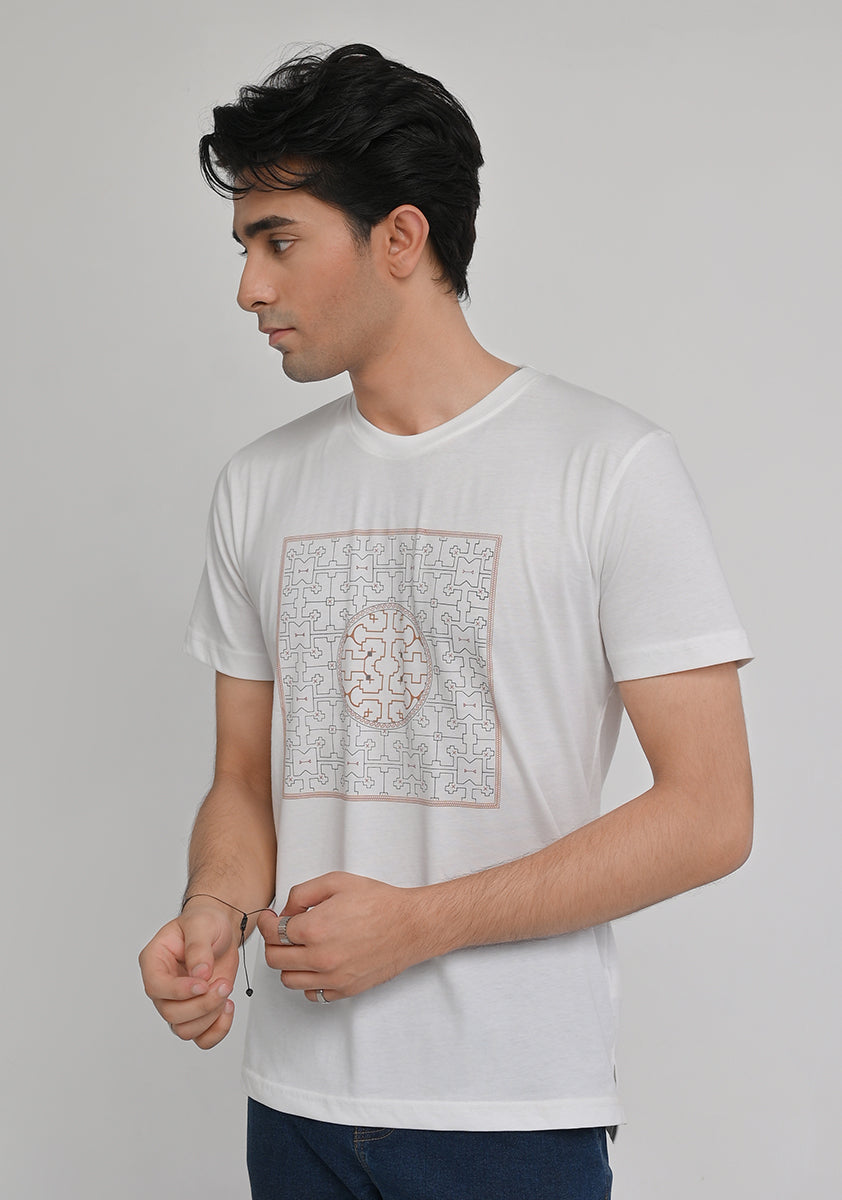 Jersey Round Neck White T-Shirt