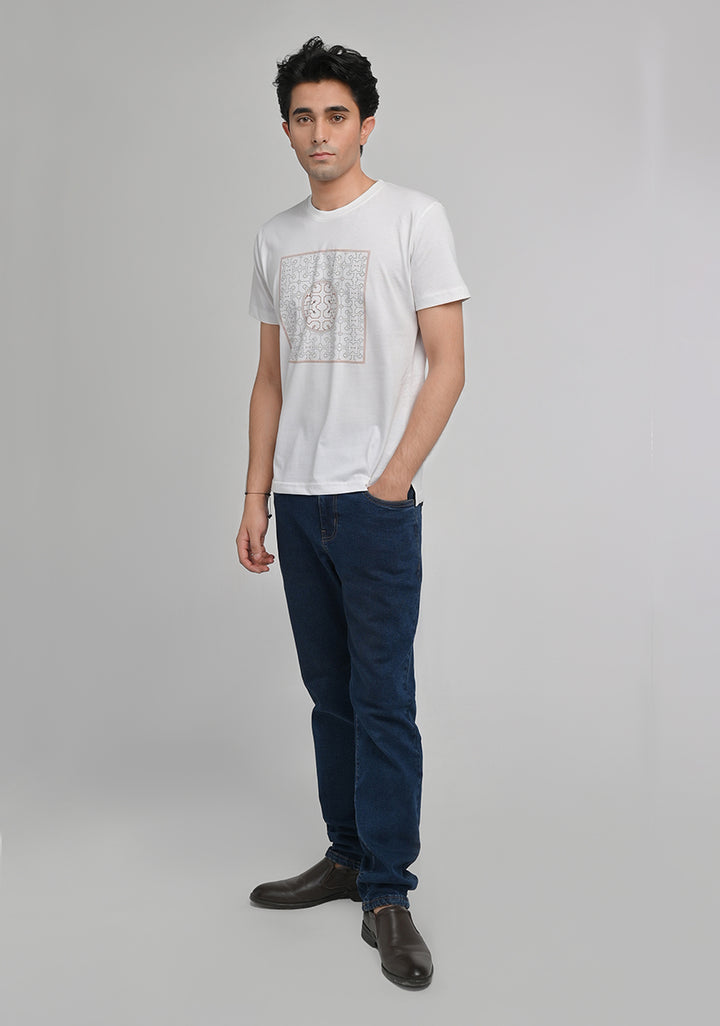 Jersey Round Neck White T-Shirt