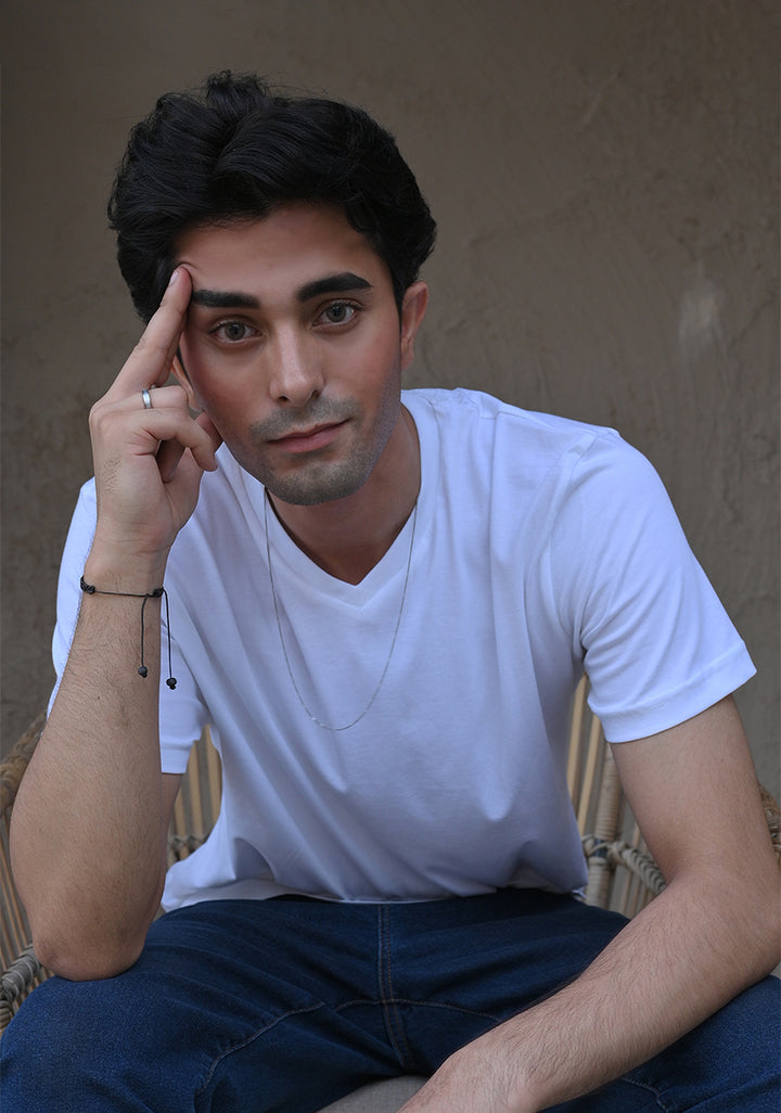 Jersey V Neck White T-Shirt