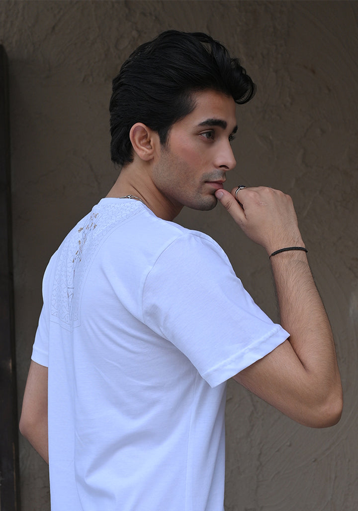 Jersey V Neck White T-Shirt