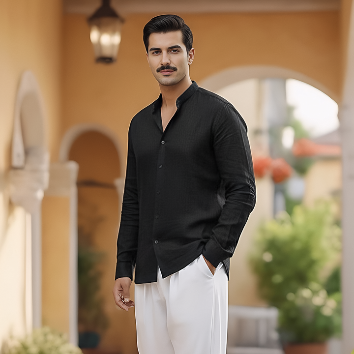 Basic Linen Black Plain Shirt
