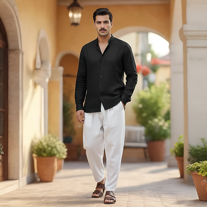 Basic Linen Black Plain Shirt