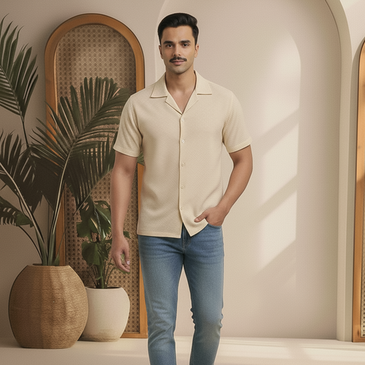 Basic Linen Khaki Cuban Plain Shirt