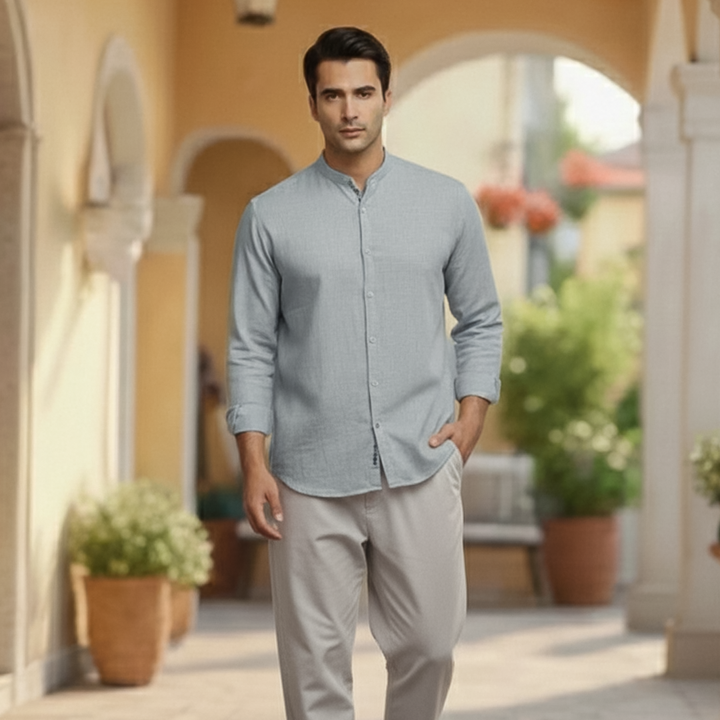 Basic Linen Light Blue Slightly Defected Plain Shirt