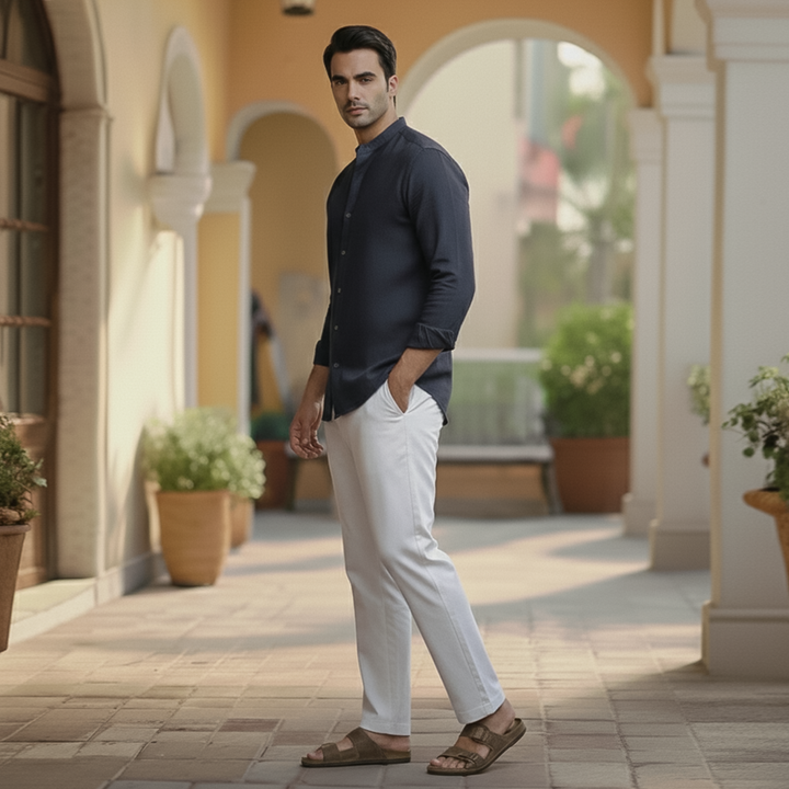 Basic Linen Navy Blue Plain Shirt