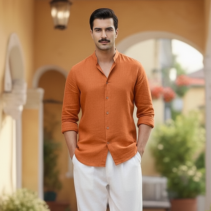 Basic Linen Rust Slightly Defected Plain Shirt