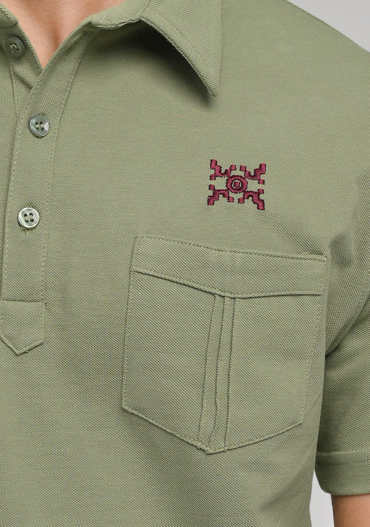 Piquet Cuban Green Self Collar Polo T-Shirt