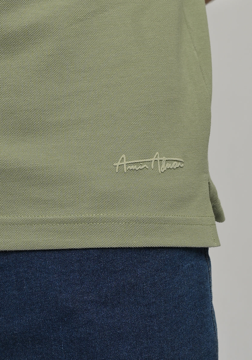 Piquet Cuban Green Self Collar Polo T-Shirt