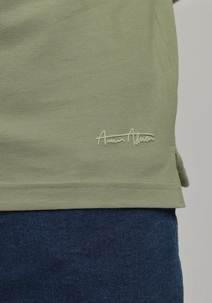 Piquet Cuban Green Self Collar Polo T-Shirt