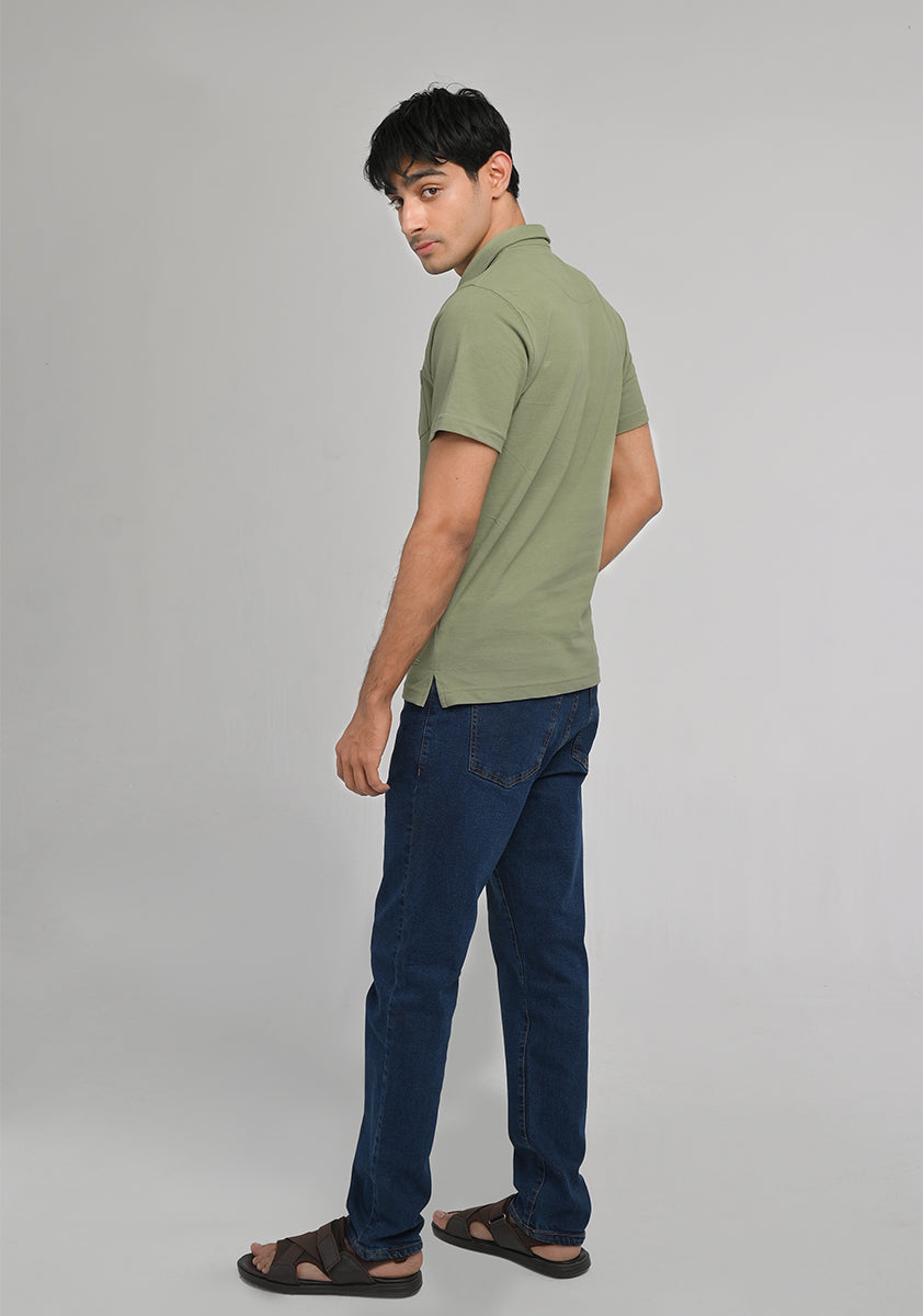 Piquet Cuban Green Self Collar Polo T-Shirt