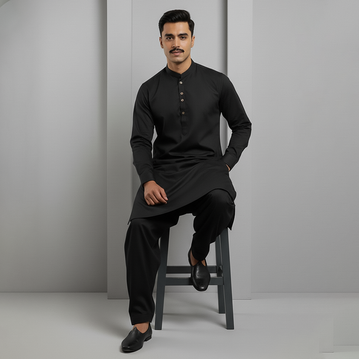 Basic Poly Viscose Black Slightly Defected Slim Fit Suit