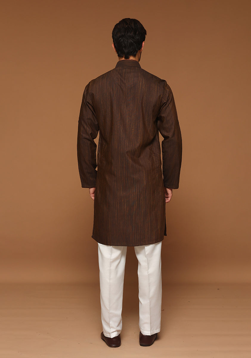 Basic Poly Viscose Brown Slim Fit Kurta