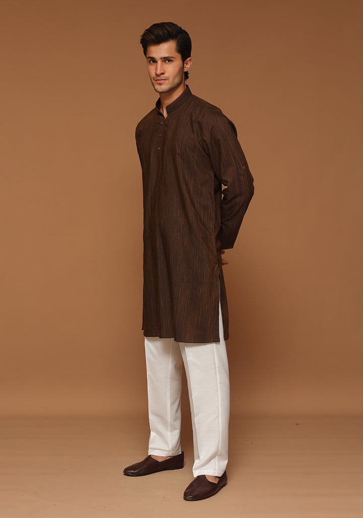 Basic Poly Viscose Brown Slim Fit Kurta