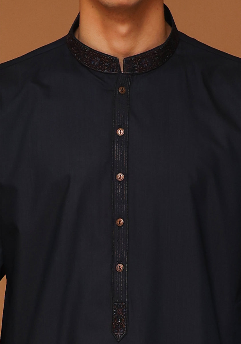PV Maluki Dark Sapphire Slim Fit Emb Kurta Pajama
