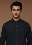 Basic Poly Viscose Maluki Ebony Slim Fit Embroidered Suit