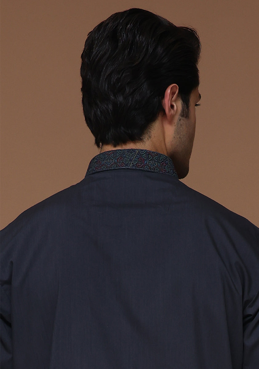 Poly Viscose Maluki Ebony Slim Fit Embroidered Suit