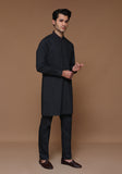 Basic Poly Viscose Maluki Ebony Slim Fit Embroidered Suit