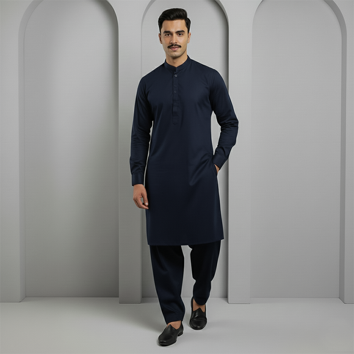 Basic Poly Viscose Navy Blue Slightly Defected Slim Fit Suit