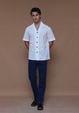 Basic Schiffli Cotton Cloud Dancer Cuban Shirt